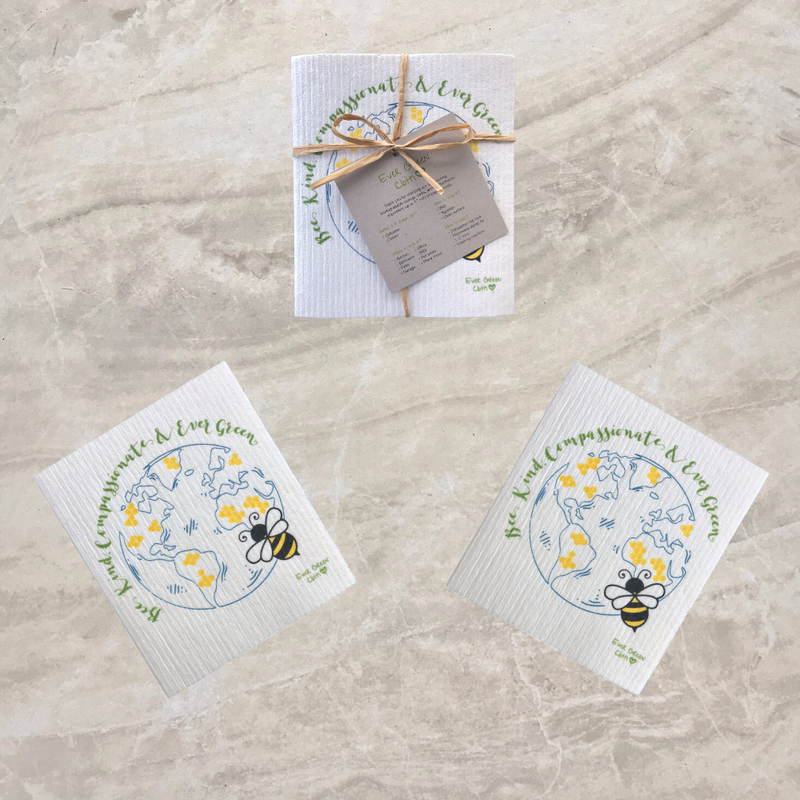 Swedish Dishcloth - Bee Design - Bee Kind Compassionate & Ever Green