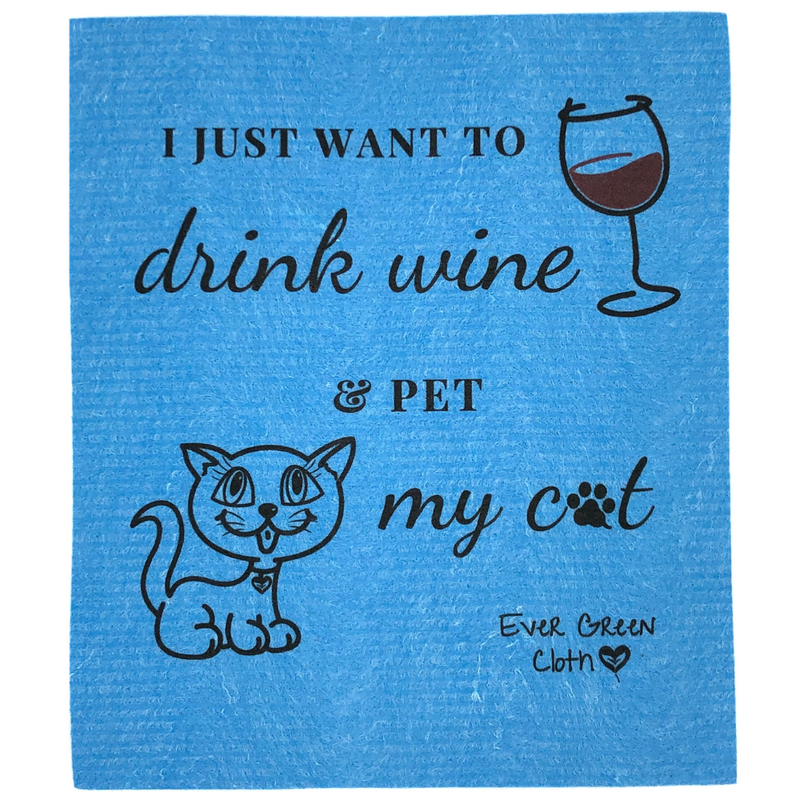 Large Drink Wine & Pet My Cat - Sponge Cloth (One)
